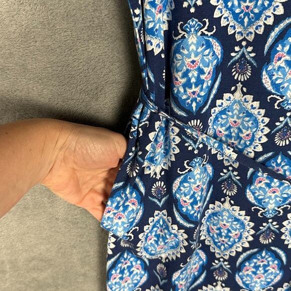 J Jill Dress Womens Small Petite Blue Floral Stretch Midi Resort Preppy Beach - Picture 5 of 15